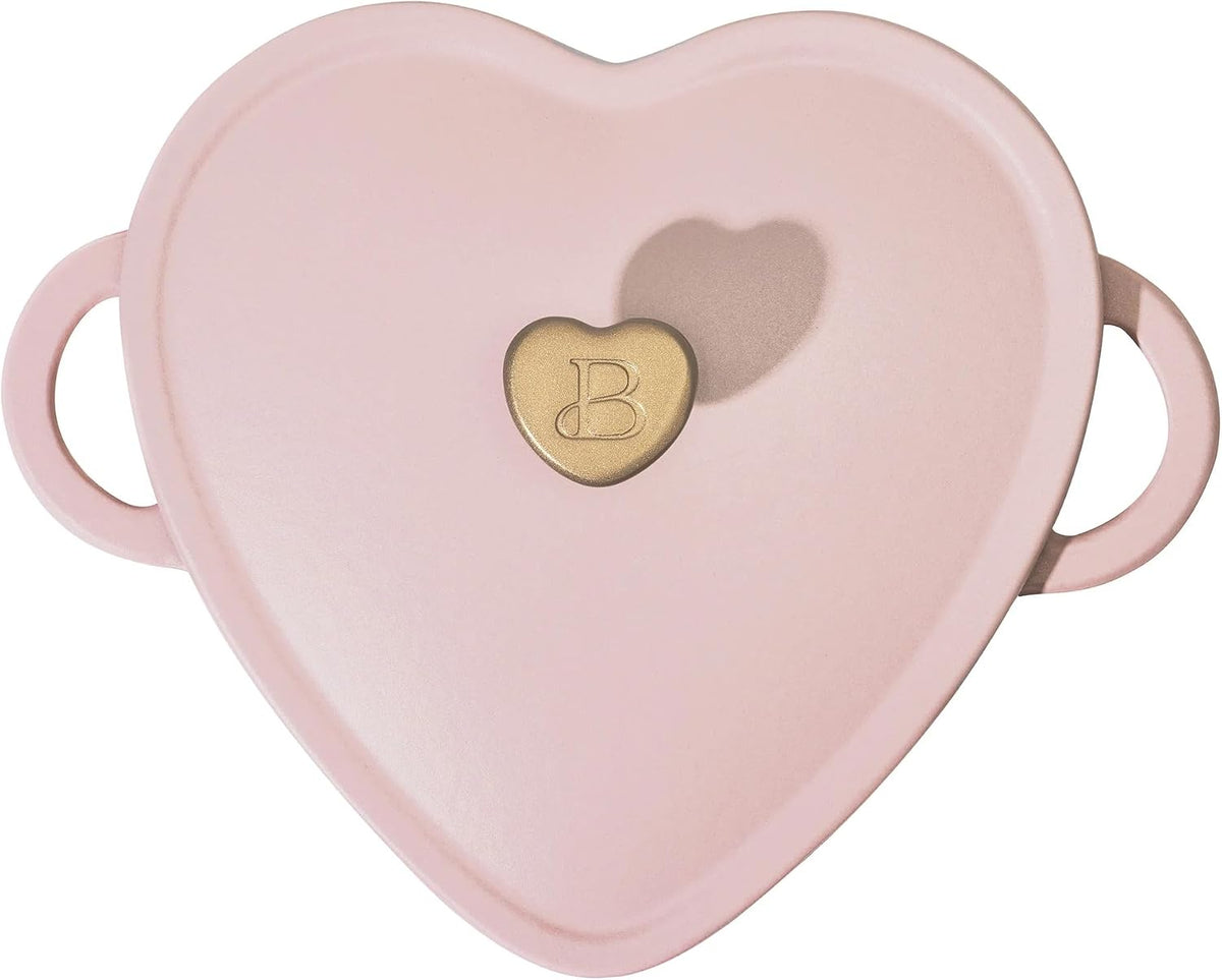 2QT Cast Iron Dutch Oven, Enameled Heart Shaped Casserole Dish with Lid, Oven Safe 500°F, Small Dutch Oven for Baking, Braising, Soups & Desserts (Pink Champagne)