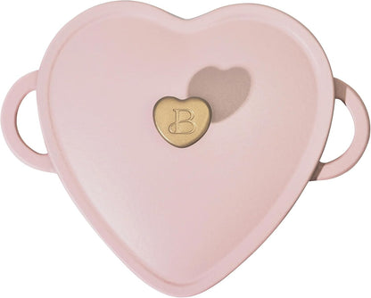 2QT Cast Iron Dutch Oven, Enameled Heart Shaped Casserole Dish with Lid, Oven Safe 500°F, Small Dutch Oven for Baking, Braising, Soups & Desserts (Pink Champagne)