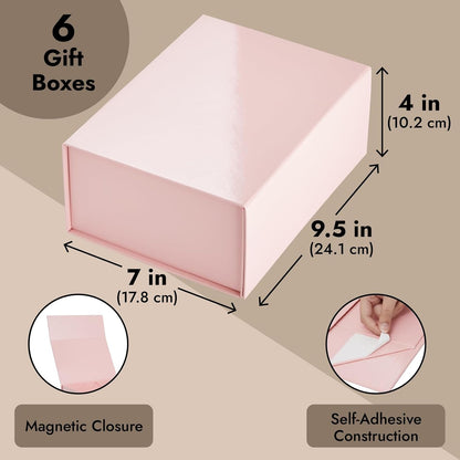 Jewelry Gift Box Set - 6-Pack, 9.5 x 7 x 4 In, Pink Magnetic Lids - Bulk Boxes for Bridesmaid Proposals, Wedding & Birthday Surprises