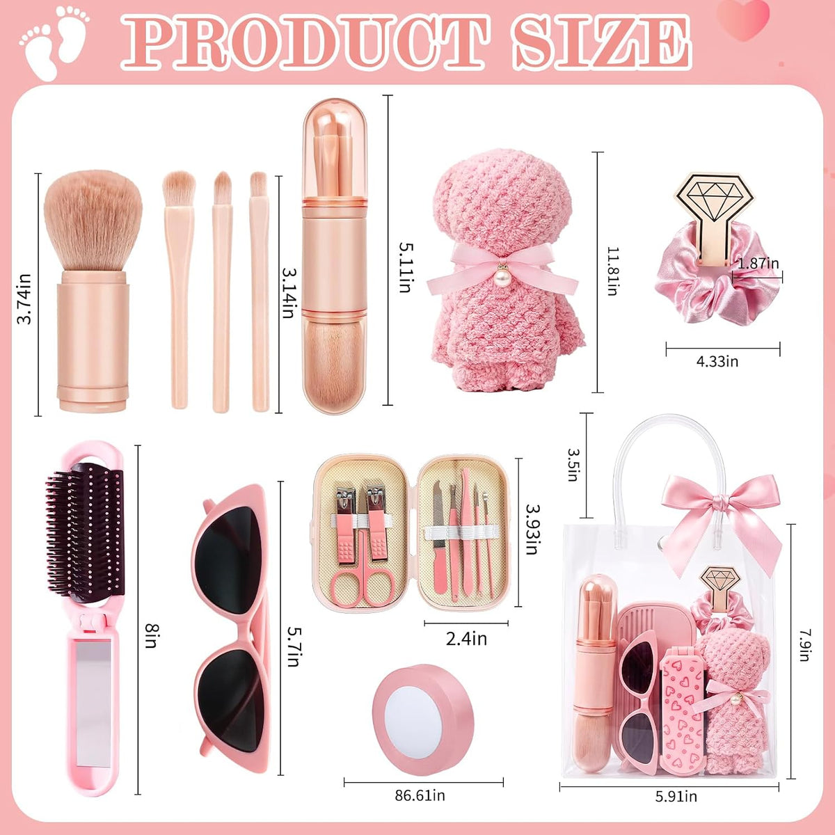 6 Sets Baby Shower Prizes for Game Winners Baby Shower Favors Gifts Including Nail Clippers Sunglasses Makeup Brushes Folding Combs Towels Hair Ties Ribbons Gift Bags