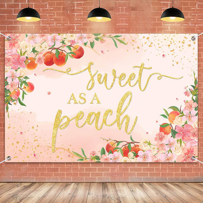 6x4ft Sweet As A Peach Banner Backdrop - Peach Baby Shower Birthday Decorations Party Supplies for Girls