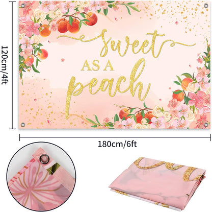 6x4ft Sweet As A Peach Banner Backdrop - Peach Baby Shower Birthday Decorations Party Supplies for Girls