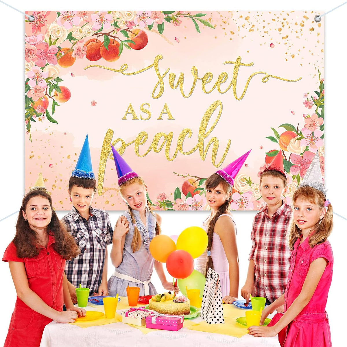 6x4ft Sweet As A Peach Banner Backdrop - Peach Baby Shower Birthday Decorations Party Supplies for Girls