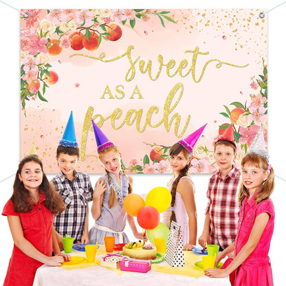 6x4ft Sweet As A Peach Banner Backdrop - Peach Baby Shower Birthday Decorations Party Supplies for Girls
