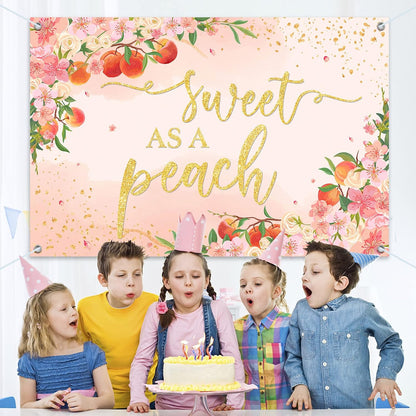 6x4ft Sweet As A Peach Banner Backdrop - Peach Baby Shower Birthday Decorations Party Supplies for Girls
