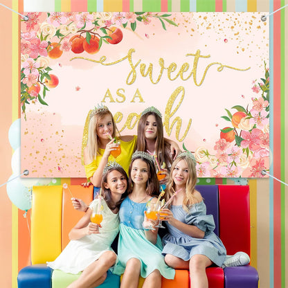 6x4ft Sweet As A Peach Banner Backdrop - Peach Baby Shower Birthday Decorations Party Supplies for Girls