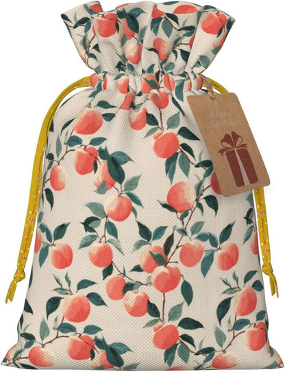 Fruits Peach (3) Print Christmas Drawstring Gift Bags, Reusable Candy Treat Bags For Holiday Birthday Party