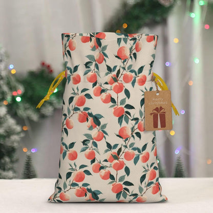 Fruits Peach (3) Print Christmas Drawstring Gift Bags, Reusable Candy Treat Bags For Holiday Birthday Party