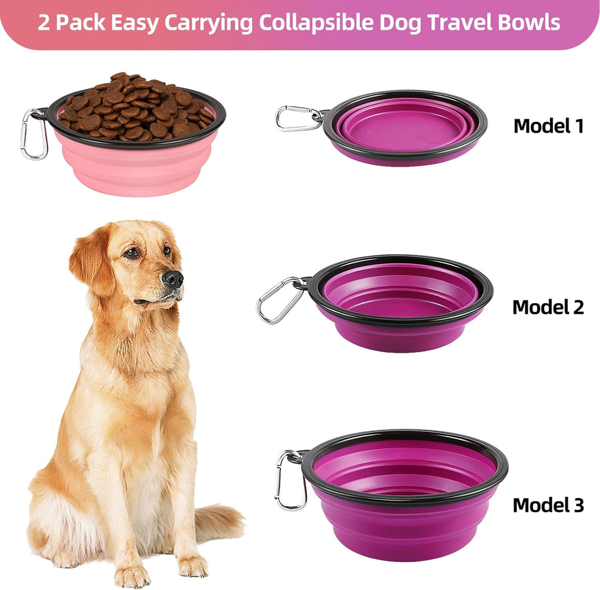 Large Collapsible Dog Bowls 2 Pack, 34oz Foldable Dog Travel Bowl