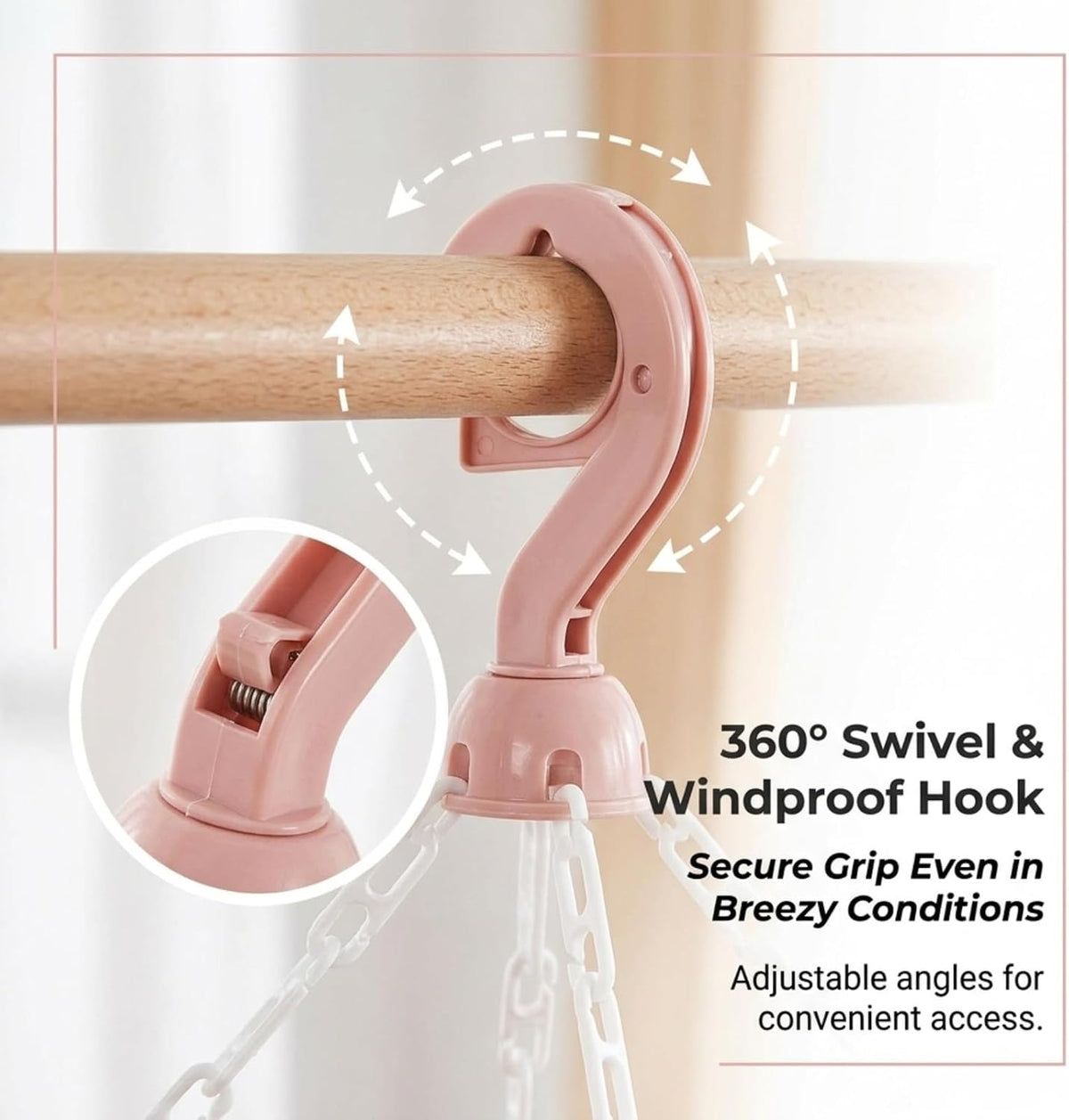 Clothes Drying Hanger with 32 Clips and Drip Foldable Hanging Rack (Light Pink)