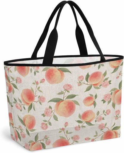 Beach Bag for Women,Summer Fruit Pink Honey Peach Large Beach Tote Bag Mesh Bags Travel Handbag