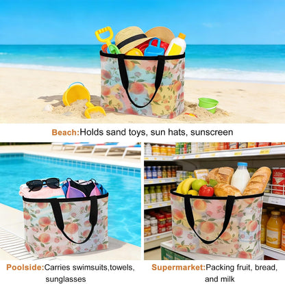 Beach Bag for Women,Summer Fruit Pink Honey Peach Large Beach Tote Bag Mesh Bags Travel Handbag