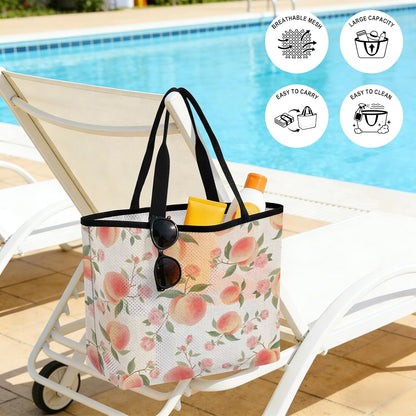 Beach Bag for Women,Summer Fruit Pink Honey Peach Large Beach Tote Bag Mesh Bags Travel Handbag