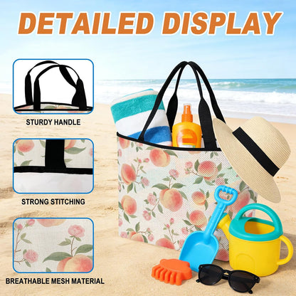 Beach Bag for Women,Summer Fruit Pink Honey Peach Large Beach Tote Bag Mesh Bags Travel Handbag