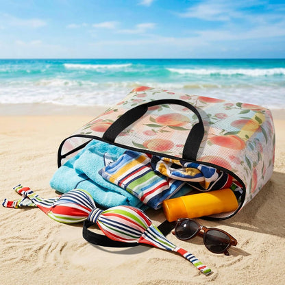 Beach Bag for Women,Summer Fruit Pink Honey Peach Large Beach Tote Bag Mesh Bags Travel Handbag