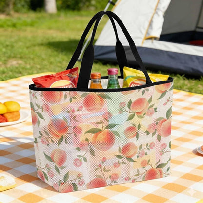 Beach Bag for Women,Summer Fruit Pink Honey Peach Large Beach Tote Bag Mesh Bags Travel Handbag