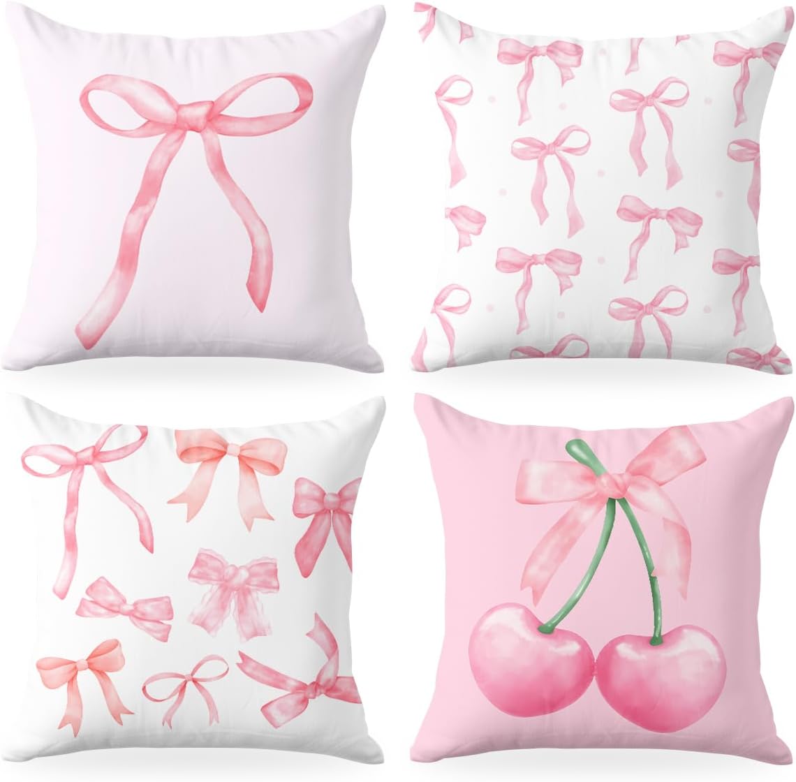 4 PCs Pink Bow Decor Pillow Covers 18x18, Coquette Bow Throw Pillow Covers