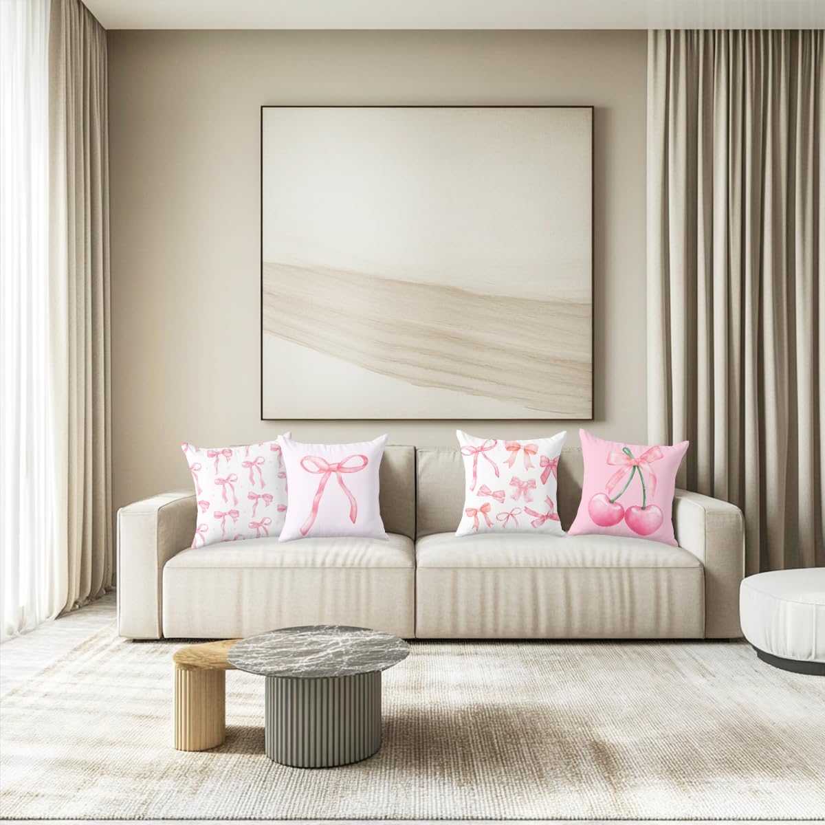 4 PCs Pink Bow Decor Pillow Covers 18x18, Coquette Bow Throw Pillow Covers