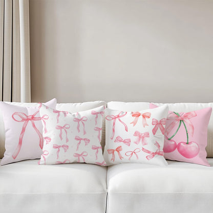 4 PCs Pink Bow Decor Pillow Covers 18x18, Coquette Bow Throw Pillow Covers