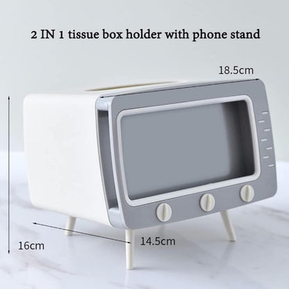 Retro TV Tissue Box Facial Dispenser Cover Holder with Phone Stand Innovative Table Centerpiece for Bedroom Home Office Pink