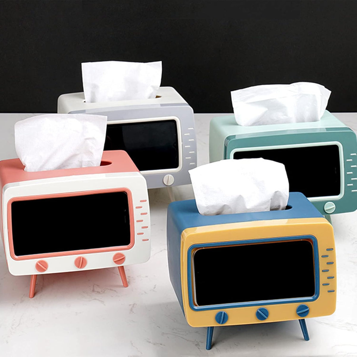 Retro TV Tissue Box Facial Dispenser Cover Holder with Phone Stand Innovative Table Centerpiece for Bedroom Home Office Pink