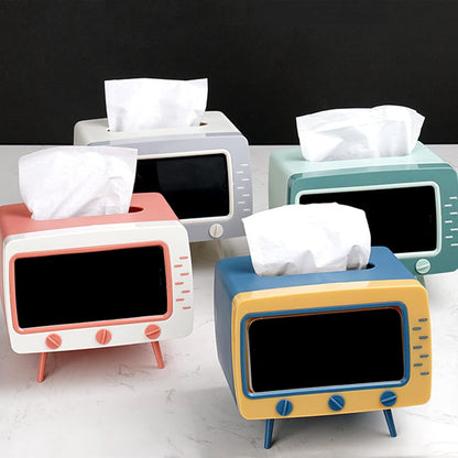 Retro TV Tissue Box Facial Dispenser Cover Holder with Phone Stand Innovative Table Centerpiece for Bedroom Home Office Pink