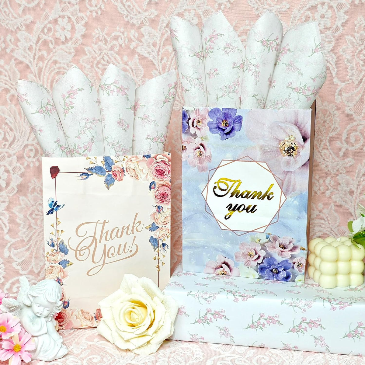 Floral Tissue Paper, White with Pink Gladiolus Flowers Pattern- 30 Sheets, 20x14 In, Gift Wrapping Tissue Paper for Gift Bags, Bouquet Packaging for Wedding Baby Shower DIY Crafts Birthday Party Decor