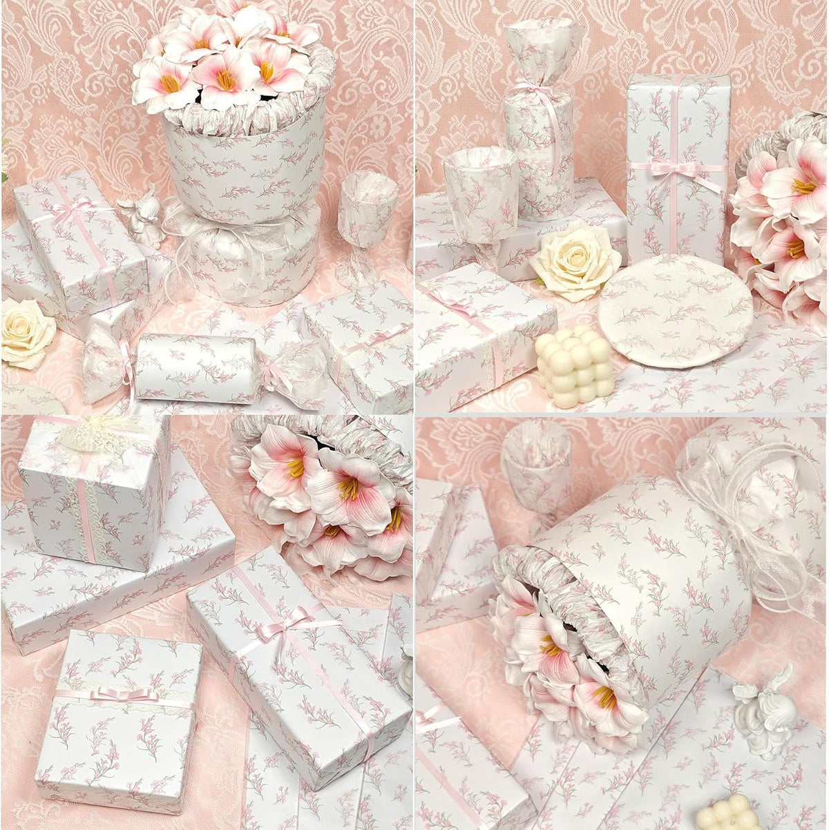 Floral Tissue Paper, White with Pink Gladiolus Flowers Pattern- 30 Sheets, 20x14 In, Gift Wrapping Tissue Paper for Gift Bags, Bouquet Packaging for Wedding Baby Shower DIY Crafts Birthday Party Decor