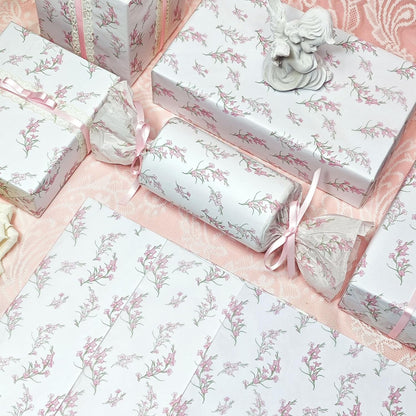 Floral Tissue Paper, White with Pink Gladiolus Flowers Pattern- 30 Sheets, 20x14 In, Gift Wrapping Tissue Paper for Gift Bags, Bouquet Packaging for Wedding Baby Shower DIY Crafts Birthday Party Decor