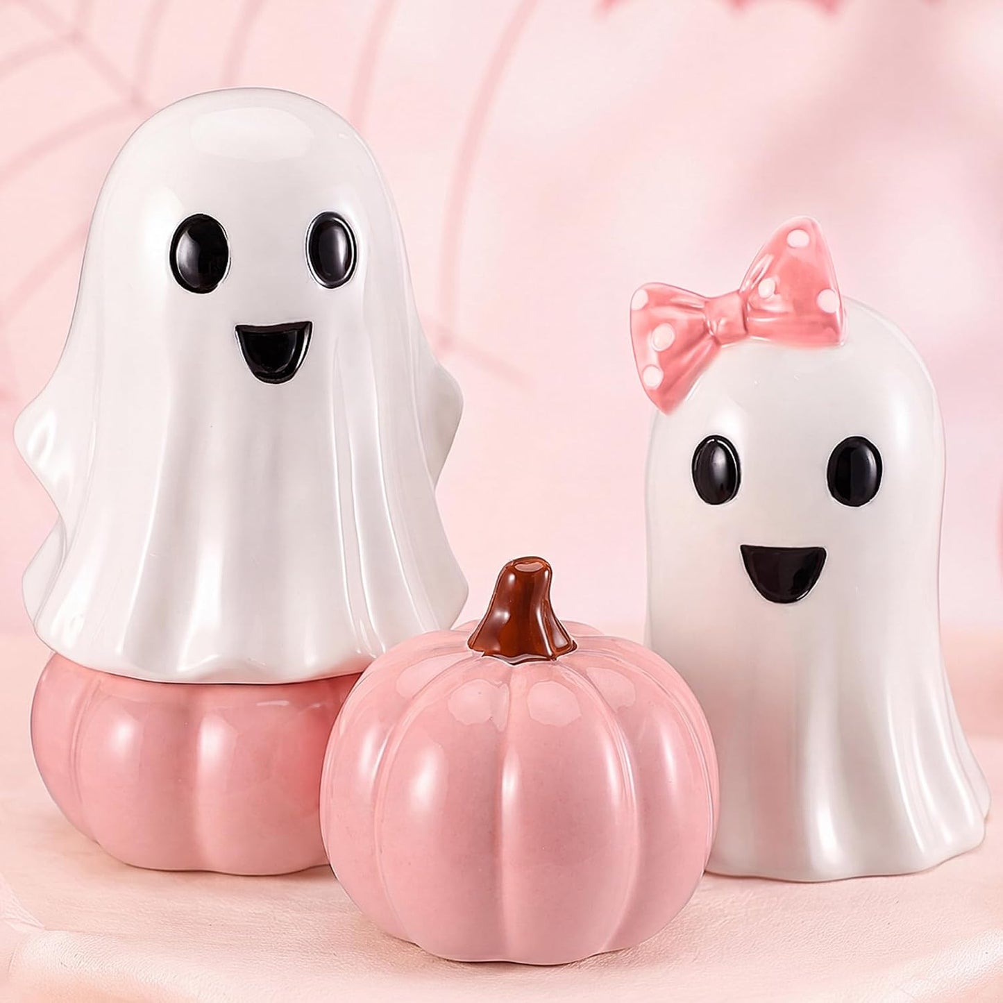 3 Pcs Pink Halloween Decor, Cute Ghost & Pumpkin Table Decorations, Sweet