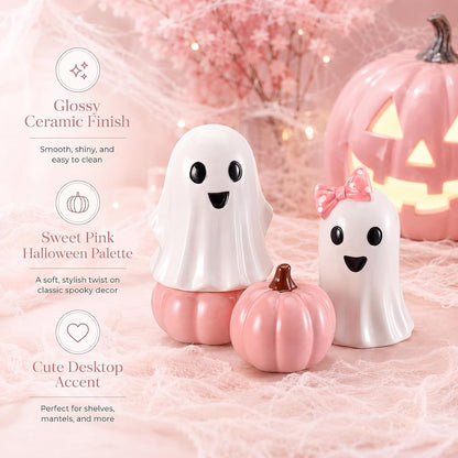 3 Pcs Pink Halloween Decor, Cute Ghost & Pumpkin Table Decorations, Sweet