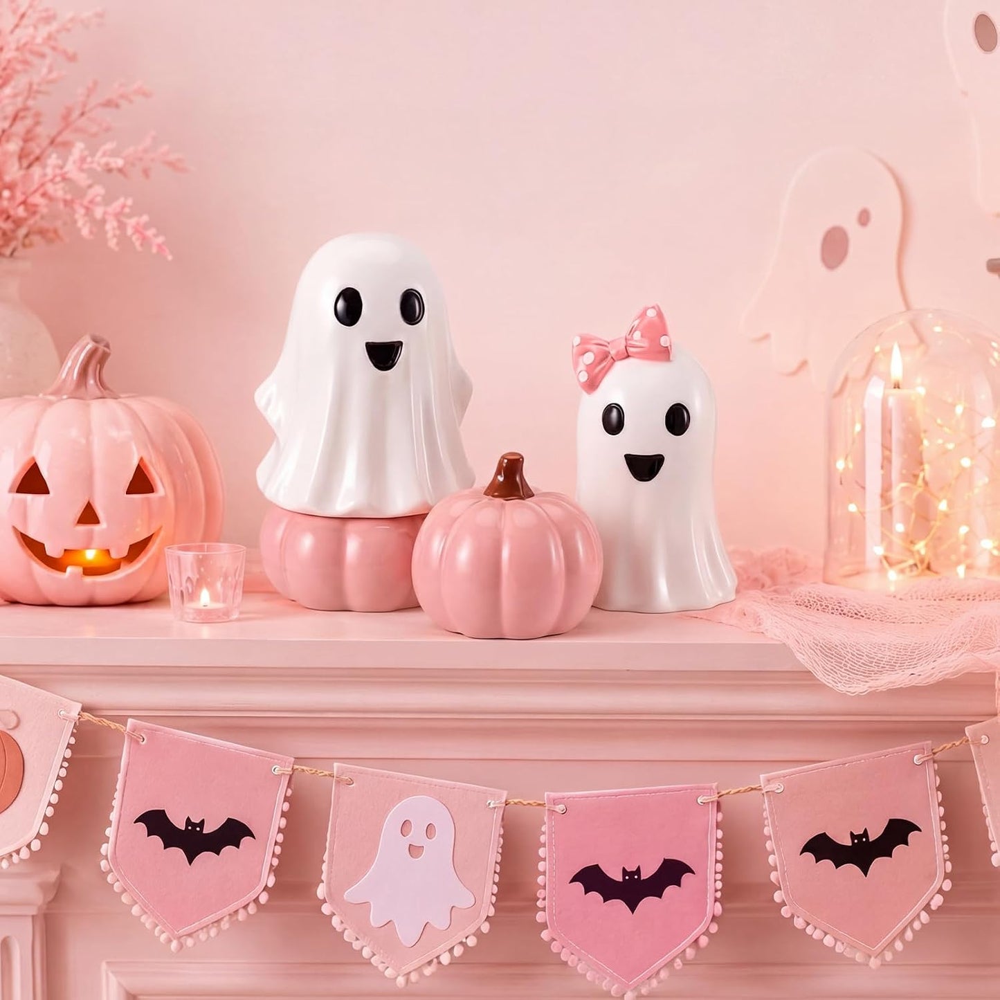 3 Pcs Pink Halloween Decor, Cute Ghost & Pumpkin Table Decorations, Sweet