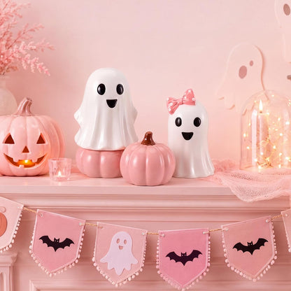 3 Pcs Pink Halloween Decor, Cute Ghost & Pumpkin Table Decorations, Sweet