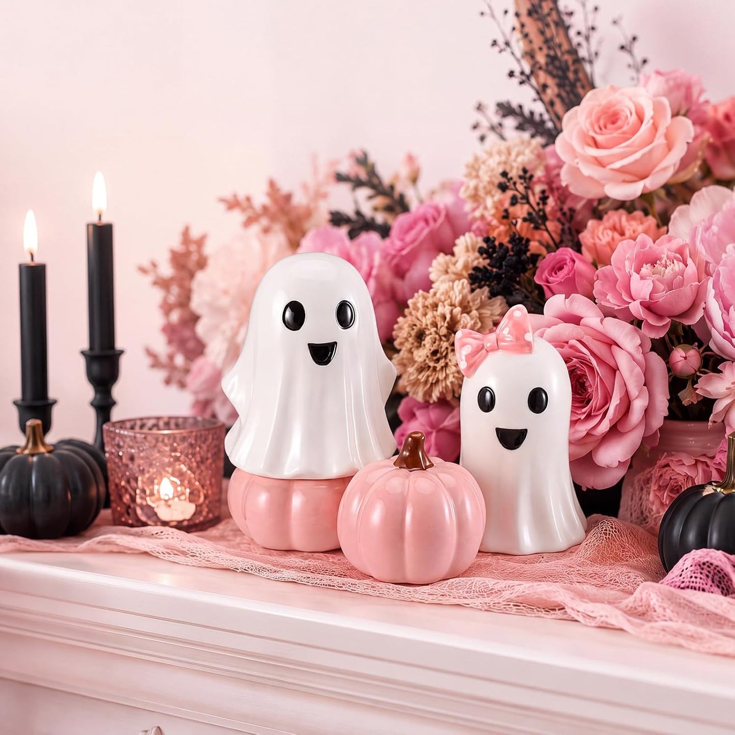 3 Pcs Pink Halloween Decor, Cute Ghost & Pumpkin Table Decorations, Sweet