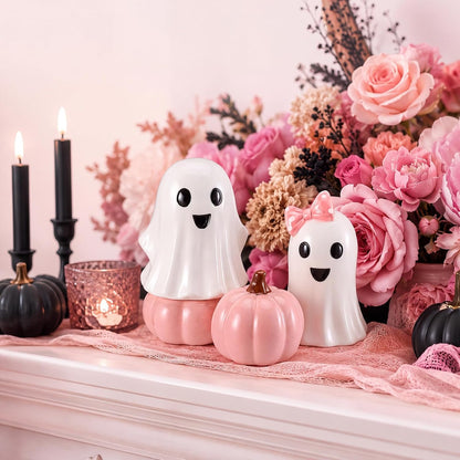 3 Pcs Pink Halloween Decor, Cute Ghost & Pumpkin Table Decorations, Sweet