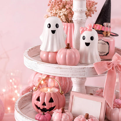 3 Pcs Pink Halloween Decor, Cute Ghost & Pumpkin Table Decorations, Sweet