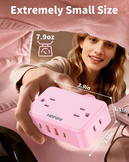 Pink Extension Cord, 6 FT Flat Plug Power Strip, 4AC&2A2C, 1625W/13A