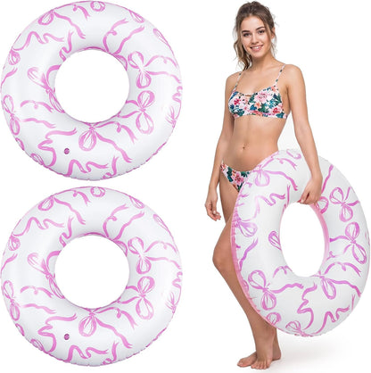 3 Pcs Pink Bow Pool Floats 31.5 Inch Inflatable Swim Ring