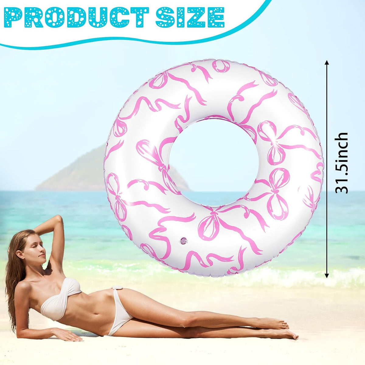 3 Pcs Pink Bow Pool Floats 31.5 Inch Inflatable Swim Ring