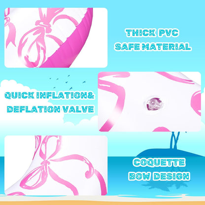 3 Pcs Pink Bow Pool Floats 31.5 Inch Inflatable Swim Ring