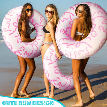 3 Pcs Pink Bow Pool Floats 31.5 Inch Inflatable Swim Ring