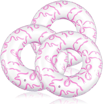3 Pcs Pink Bow Pool Floats 31.5 Inch Inflatable Swim Ring