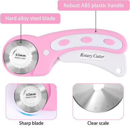 45mm Rotary Cutter for Fabric with 5 Extra Blades, Roller, with Safety Lock