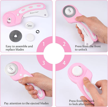 45mm Rotary Cutter for Fabric with 5 Extra Blades, Roller, with Safety Lock