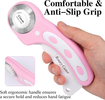 45mm Rotary Cutter for Fabric with 5 Extra Blades, Roller, with Safety Lock