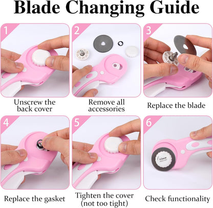 45mm Rotary Cutter for Fabric with 5 Extra Blades, Roller, with Safety Lock