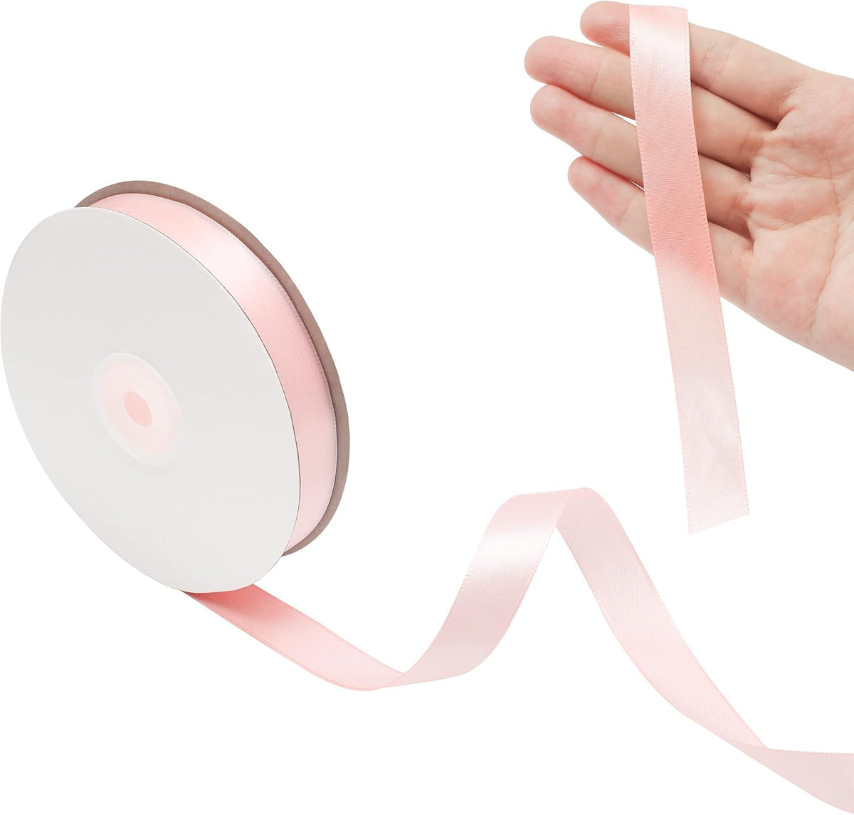 Light Pink Polyester Ribbon 5/8 Inch, 50 Yards, Single-Faced Shiny, Perfect for DIY Crafts, Wedding Decoration, Gift Wrapping and Flower Art (Light Pink)