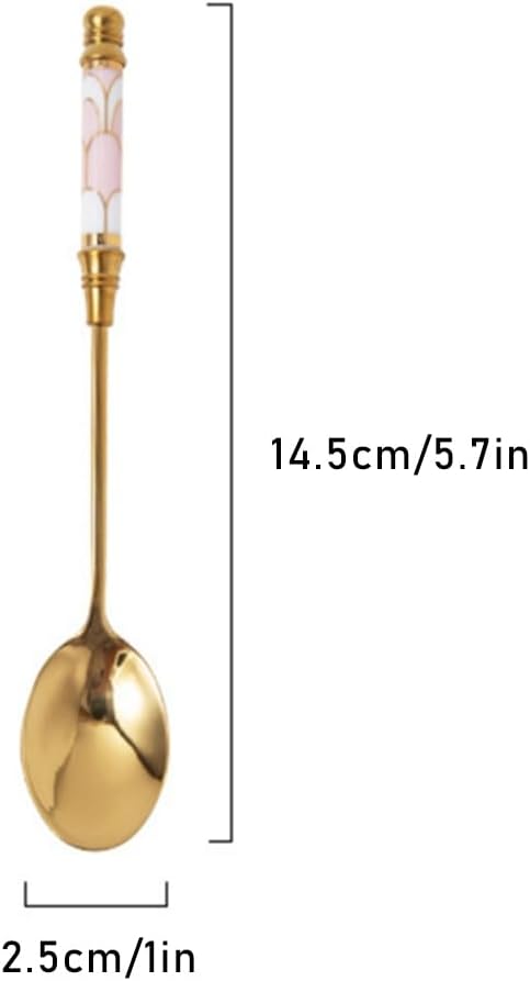 Stainless Steel Coffee Spoons Gold Plated Stainless Steel Teaspoons Ceramics Spoon Tea And Coffee Spoon for Dessert Sugar Cake Ice Cream Cappuccino (British Pink)