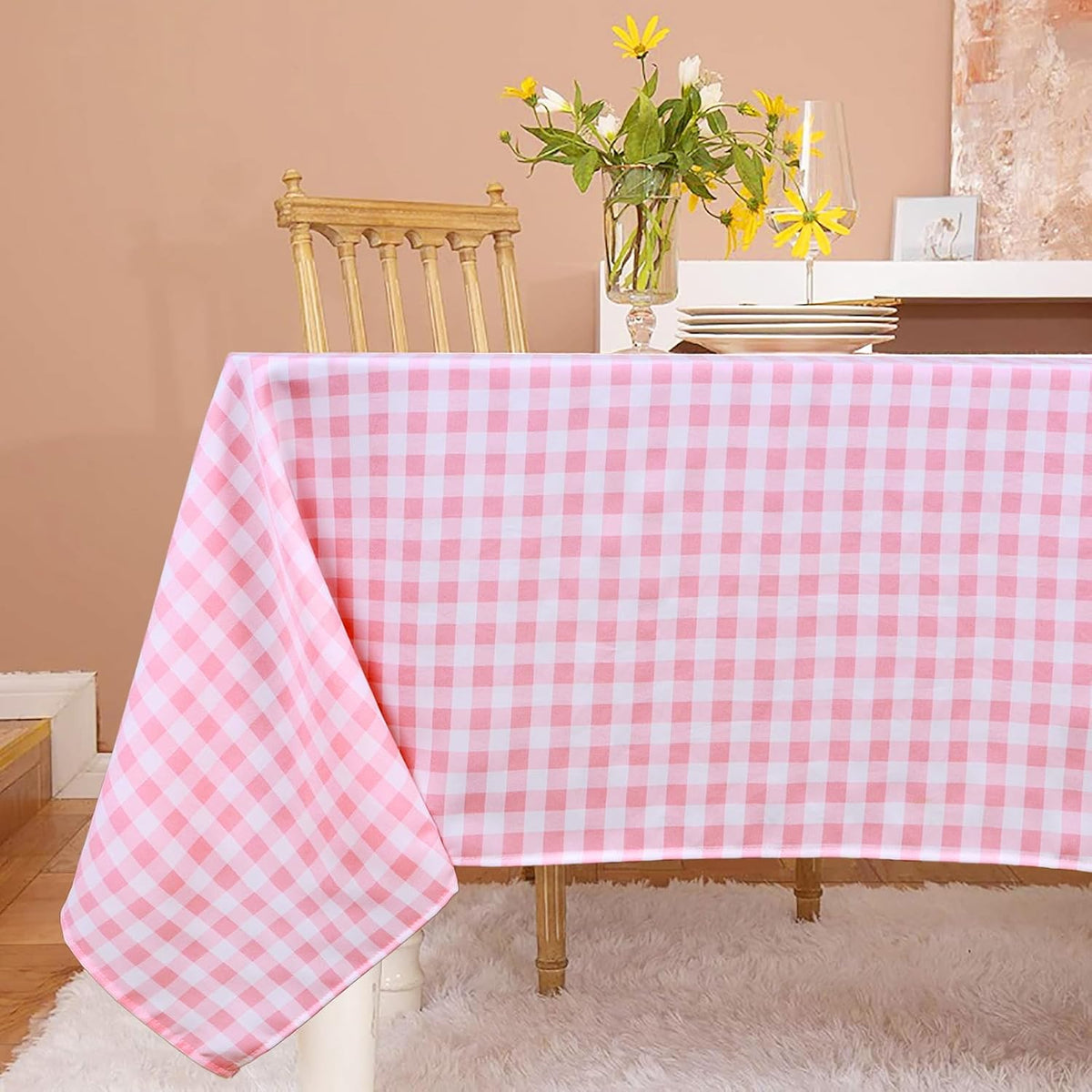 Pink Gingham Tablecloth 54x108 Cotton Rectangle Plaid Picnic Holiday Dining