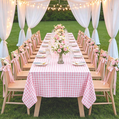 Pink Gingham Tablecloth 54x108 Cotton Rectangle Plaid Picnic Holiday Dining